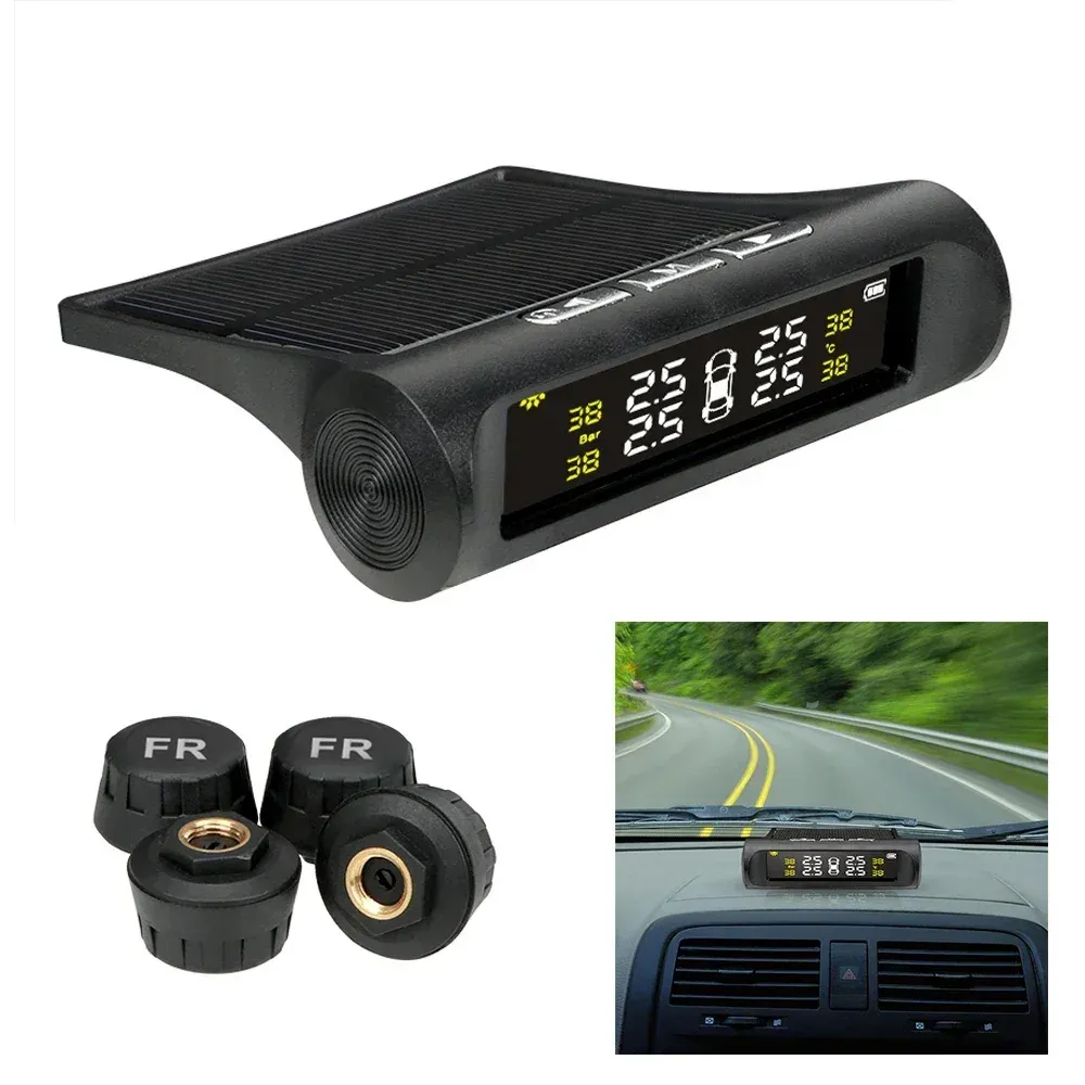 Capteur de pression des pneus solaire TPMS, système de surveillance de la pression des pneus de voiture avec capteurs internes et externes pour 4 roues