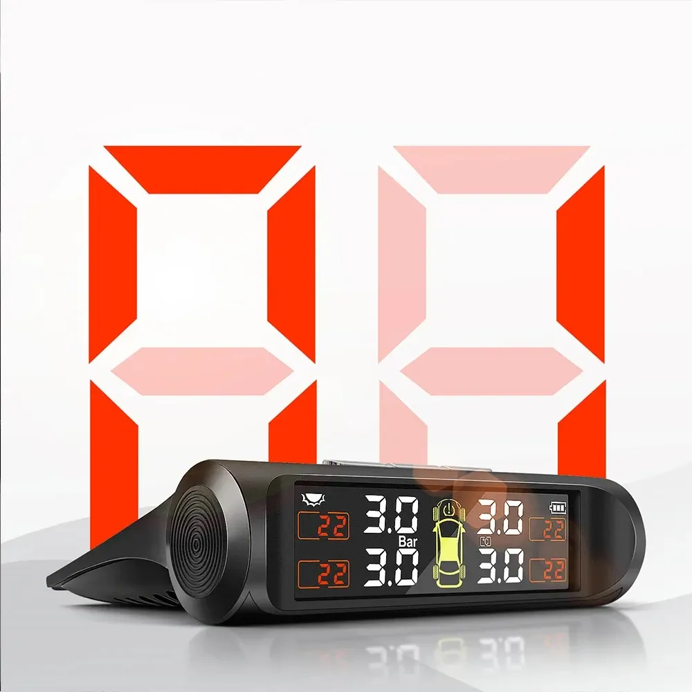 Capteur de pression des pneus solaire TPMS, système de surveillance de la pression des pneus de voiture avec capteurs internes et externes pour 4 roues 4