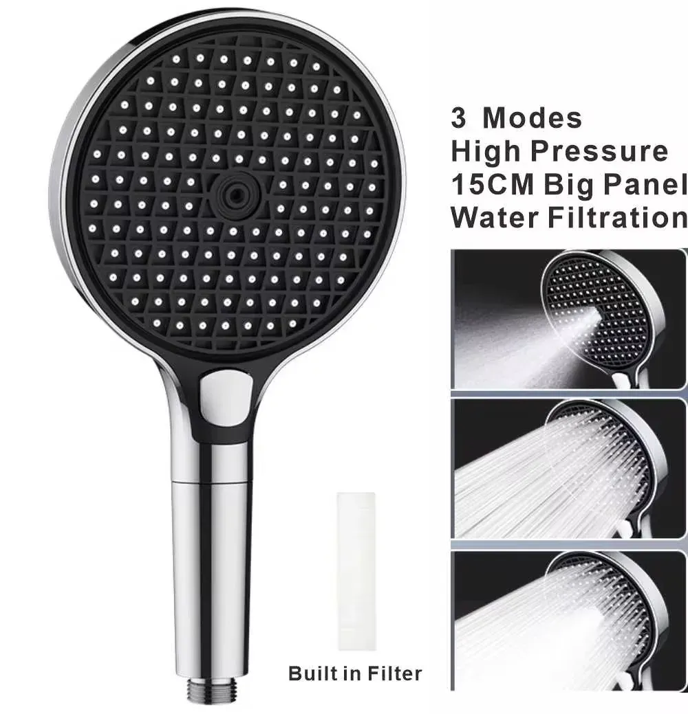 Pommeau de douche haute pression grand panneau 15 cm avec filtre, 3 modes de jet, effet pluie 3