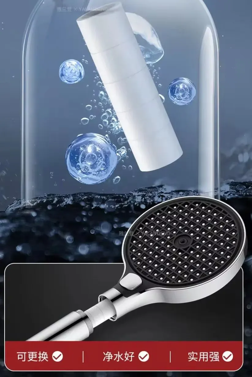 Pommeau de douche haute pression grand panneau 15 cm avec filtre, 3 modes de jet, effet pluie 6