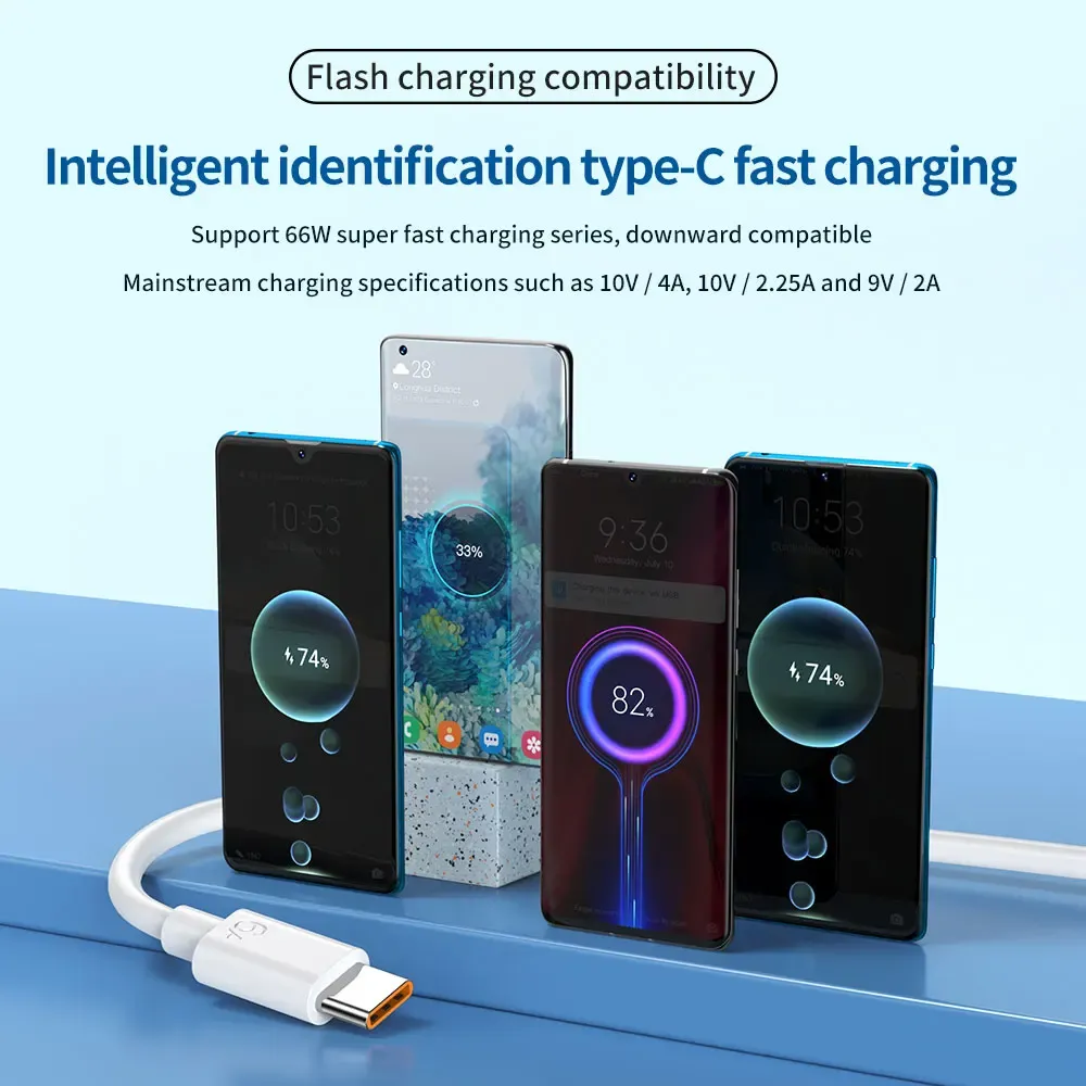 Câble USB-C de charge ultra rapide 6A pour Huawei, Honor, Xiaomi, Redmi, OPPO, VIVO, realme, iQOO et Android, câble de chargeur rapide 2 m 6