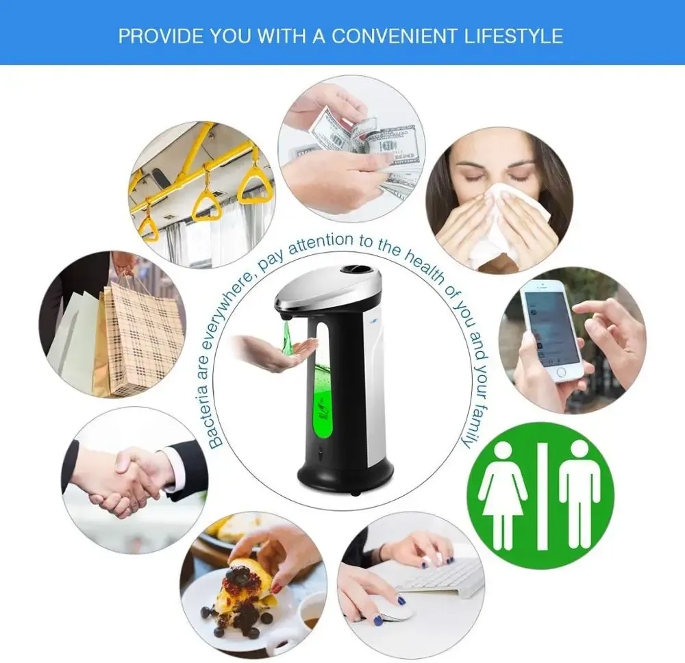 Distributeur de savon liquide automatique 400 ml en ABS, à capteur infrarouge sans contact, pour salle de bain et cuisine 5
