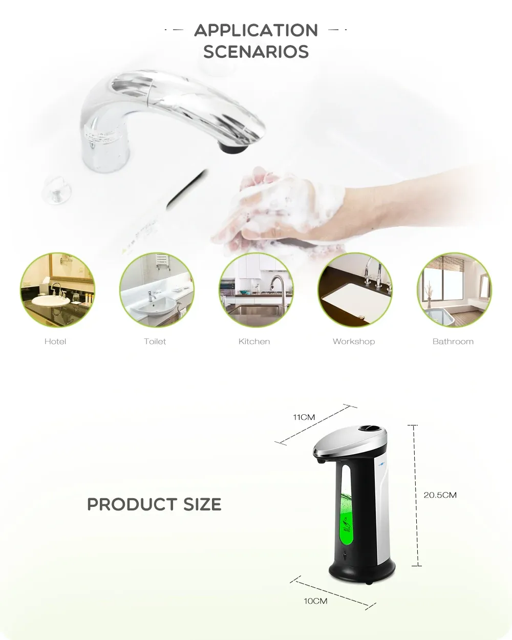 Distributeur de savon présenté sous plusieurs angles