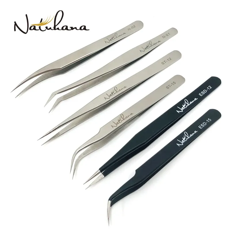 NATUHANA - Pince à épiler antistatique de précision courbée pour extensions de cils
