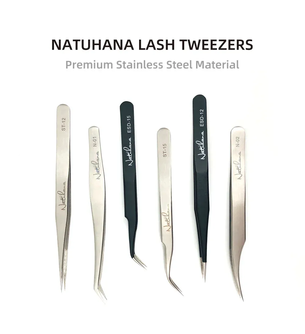 Pince à épiler NATUHANA pour extensions de cils, vue d'ensemble