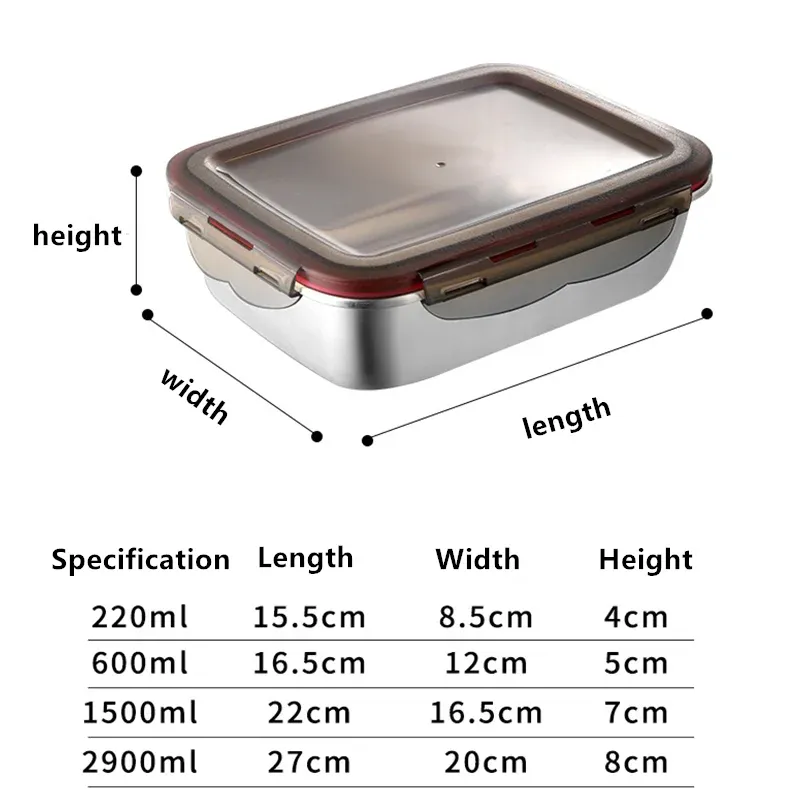 Boîte Bento en acier inoxydable 304 vue de face