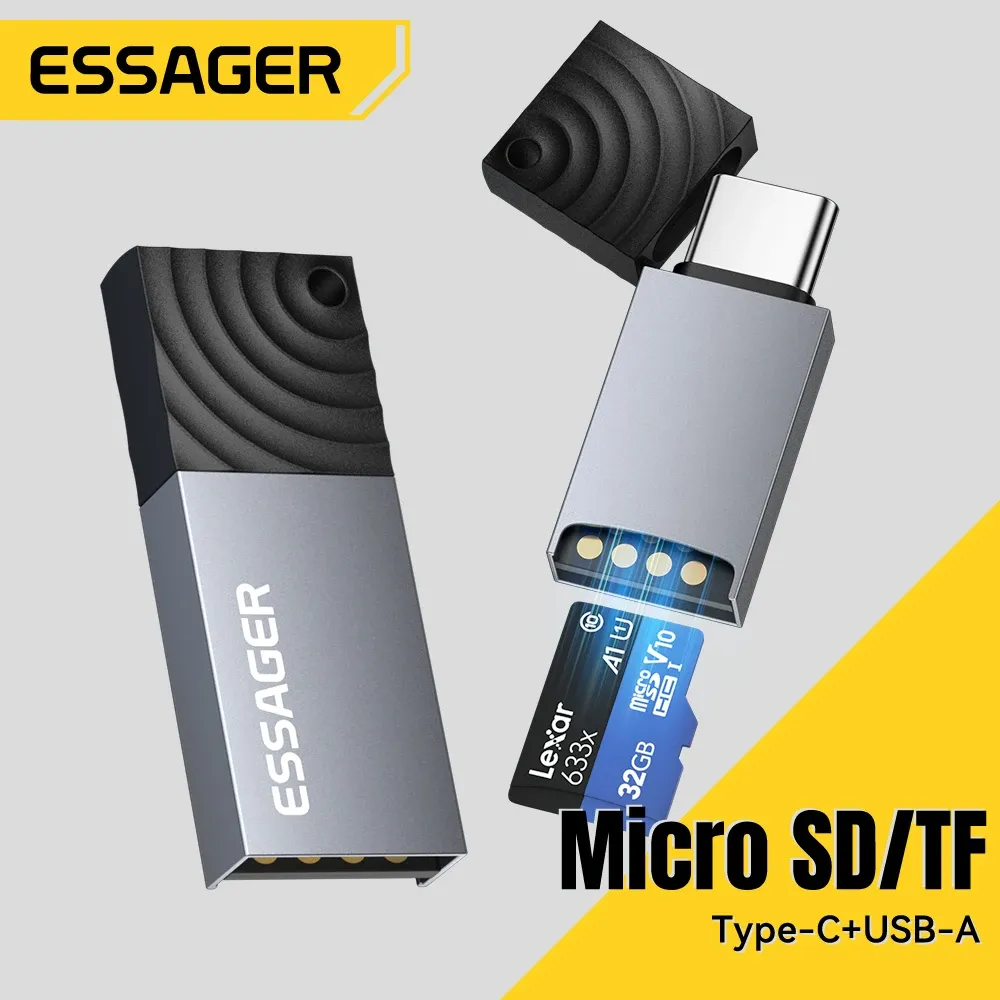 Essager 2 en 1 Lecteur de carte SD TF USB 2.0, adaptateur de carte mémoire haute vitesse pour ordinateur portable et PC