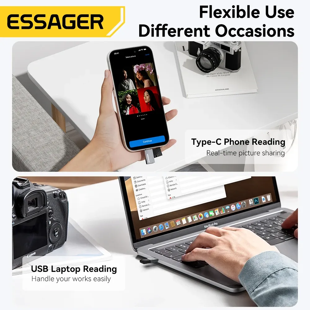 Essager 2 en 1 Lecteur de carte SD TF USB 2.0, adaptateur de carte mémoire haute vitesse pour ordinateur portable et PC 6