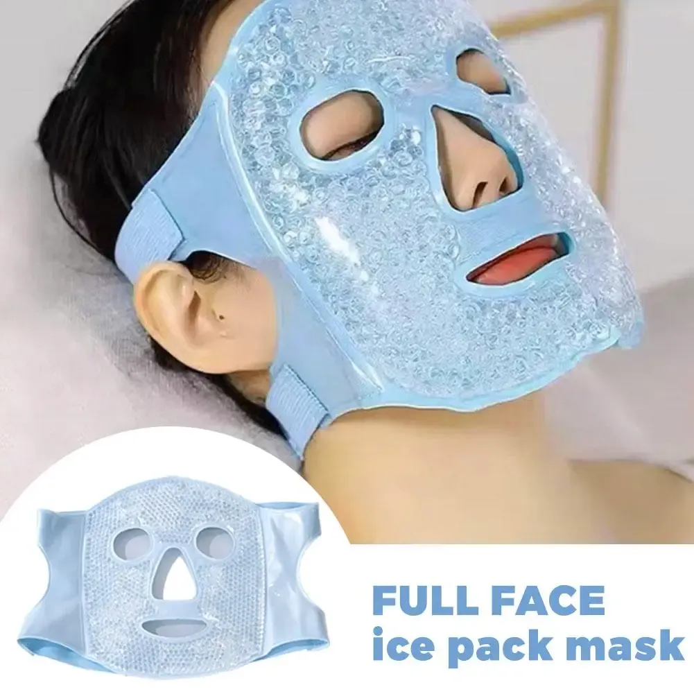 Masque rafraîchissant en gel pour le visage et les yeux avec pack de glace, compatible chaud/froid, masque de sommeil spa en peluche pour raffermir la peau et réduire les poches 2