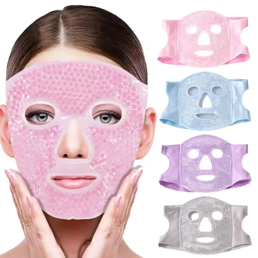 Masque rafraîchissant en gel pour le visage et les yeux avec pack de glace, compatible chaud/froid, masque de sommeil spa en peluche pour raffermir la peau et réduire les poches 4