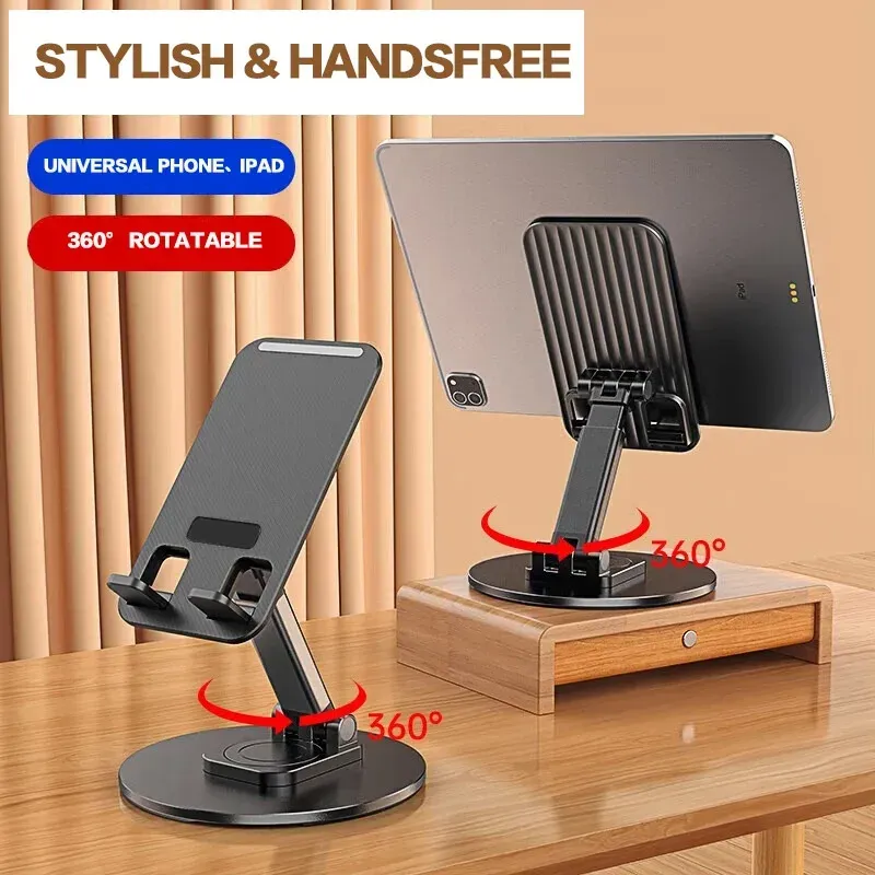 Support de téléphone universel de bureau pliable à rotation 360°, multi-angles, base métallique antidérapante, compatible iPhone, Xiaomi et Samsung 1