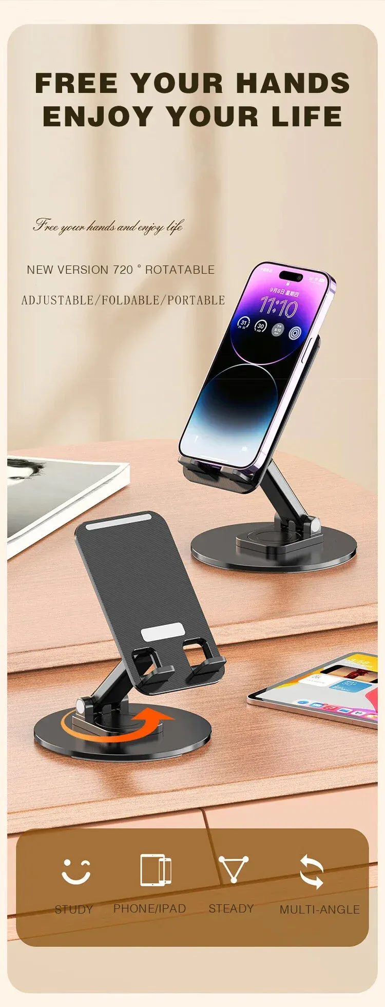 Support de téléphone en situation sur bureau
