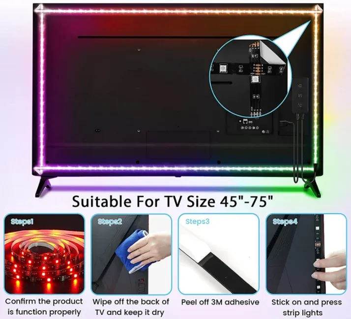 Bande LED USB 5 m 5 V SMD 3528 étanche pour plafond et armoire, disponible en blanc froid, jaune, rose, vert, bleu et rouge 5