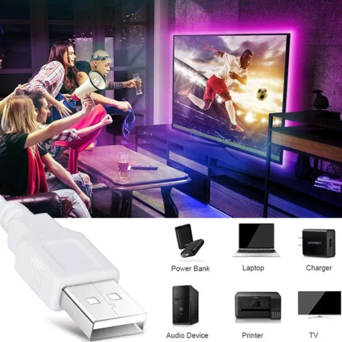 Bande LED USB 5 m 5 V SMD 3528 étanche pour plafond et armoire, disponible en blanc froid, jaune, rose, vert, bleu et rouge 6