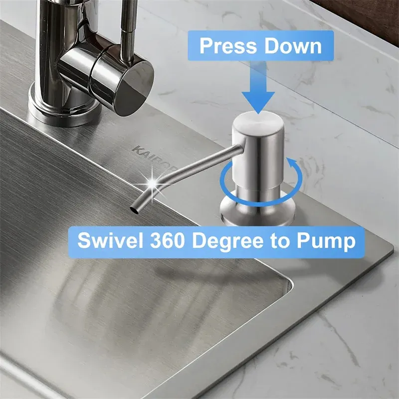 Distributeur de savon liquide en acier inoxydable de 500 ml pour évier de cuisine, à pompe et à montage sur évier 2