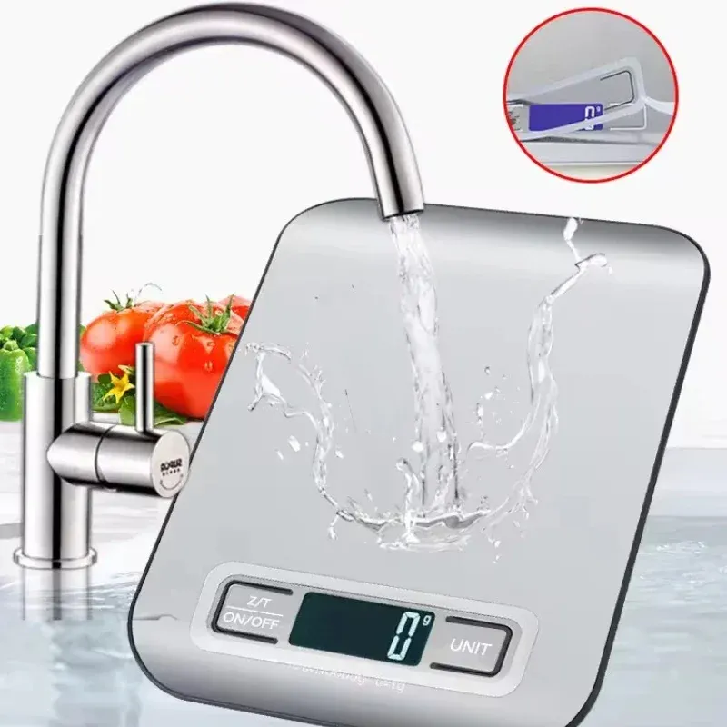 Balance de cuisine numérique en acier inoxydable à écran LED, 5 kg / 1 g