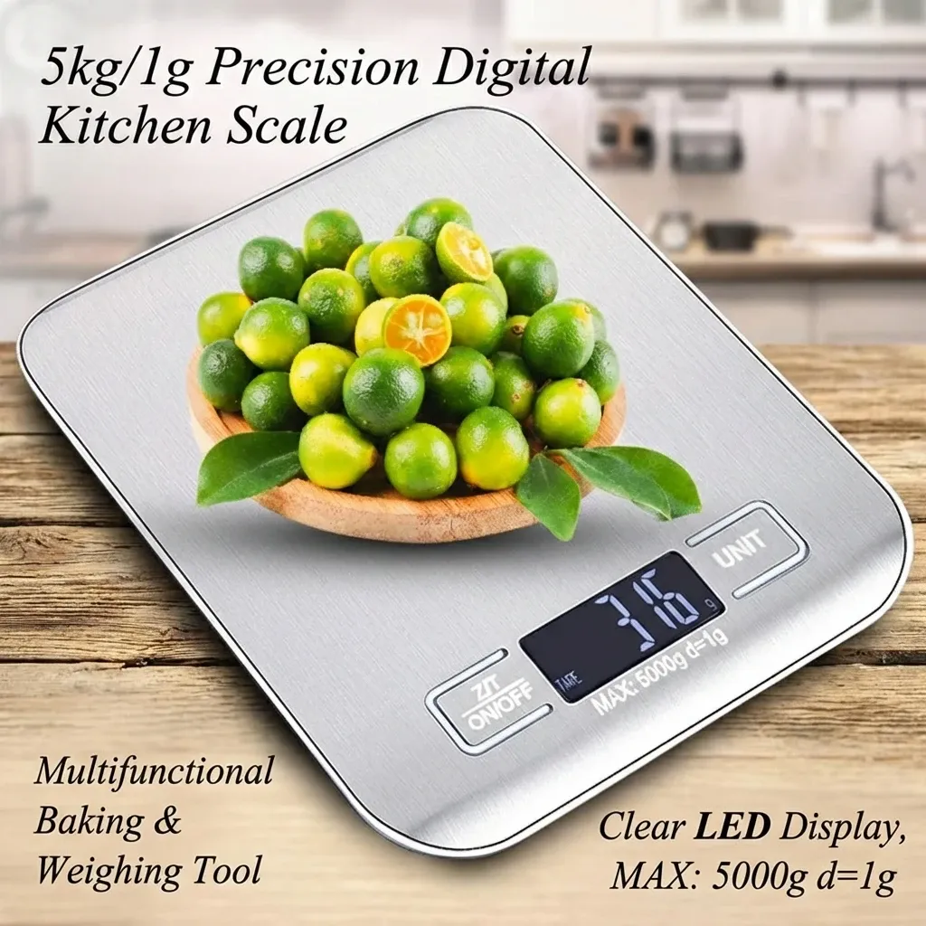 Balance de cuisine numérique en acier inoxydable à écran LED, 5 kg / 1 g 3