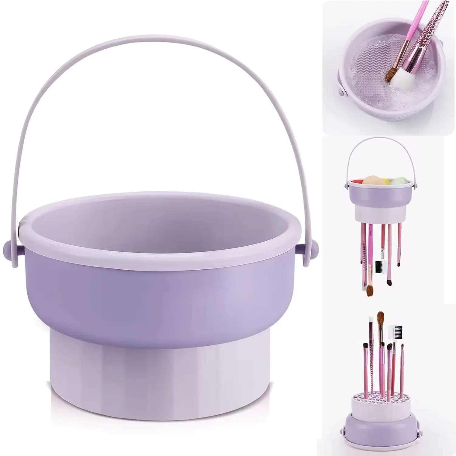 Ensemble de rangement en silicone pour pinceaux de maquillage, bol à poudre, éponge de maquillage, étagère de séchage, outils de beauté 7