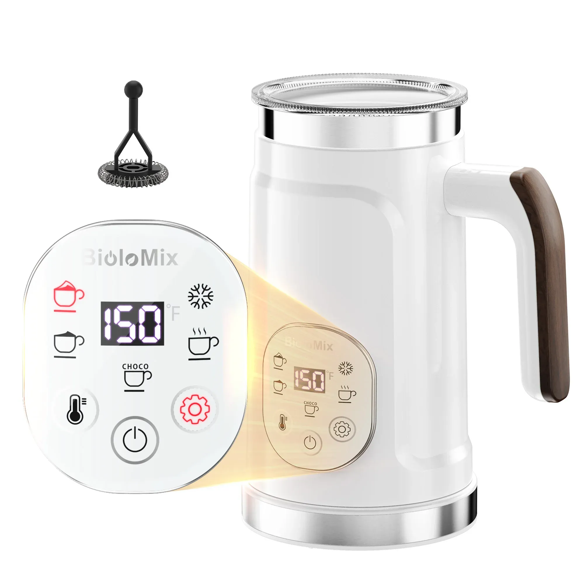 BioloMix Mousseur à lait 5 en 1 avec écran tactile LED amélioré – Machine à mousse chaude et froide, chauffe-lait pour café latte 8