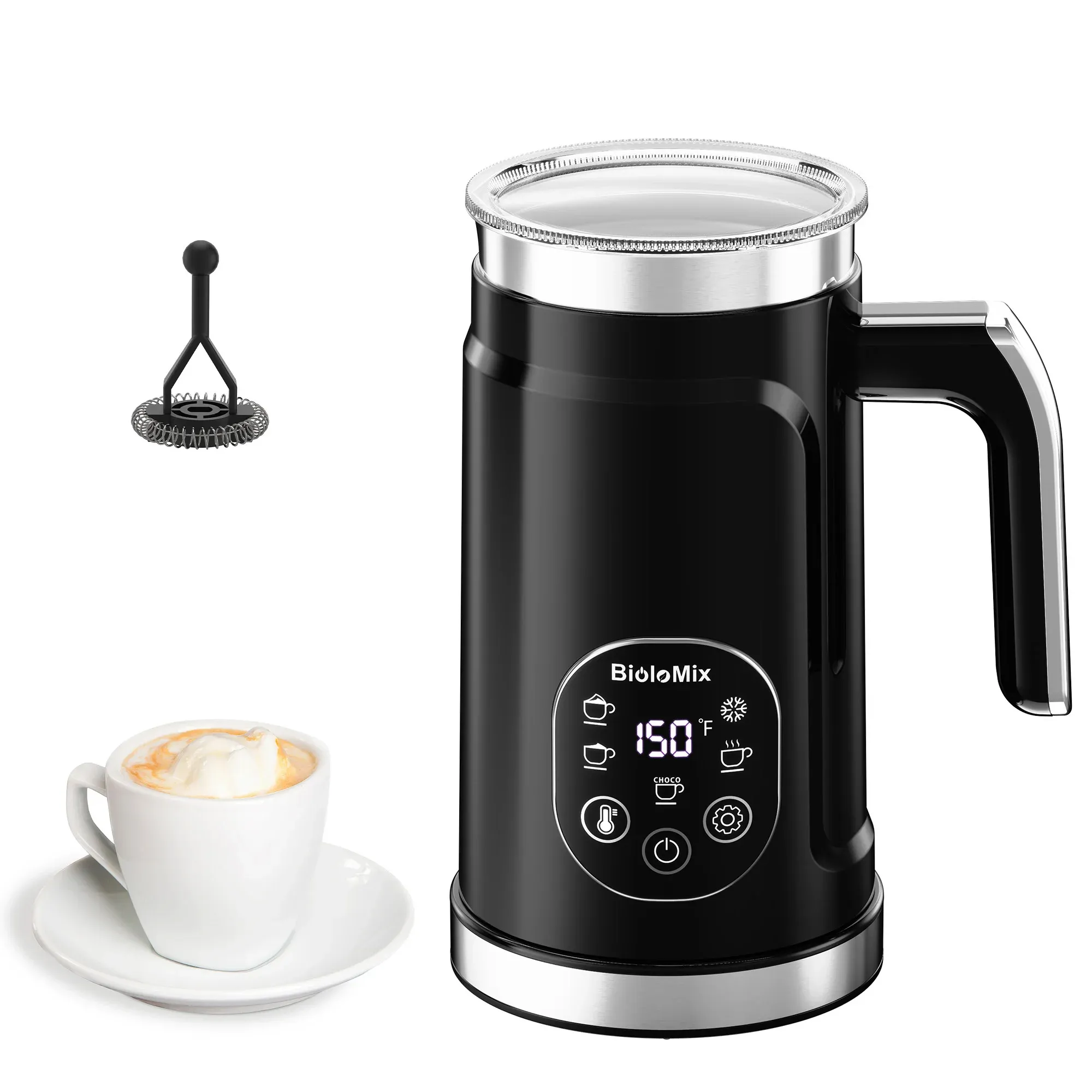 BioloMix Mousseur à lait 5 en 1 avec écran tactile LED amélioré – Machine à mousse chaude et froide, chauffe-lait pour café latte 7