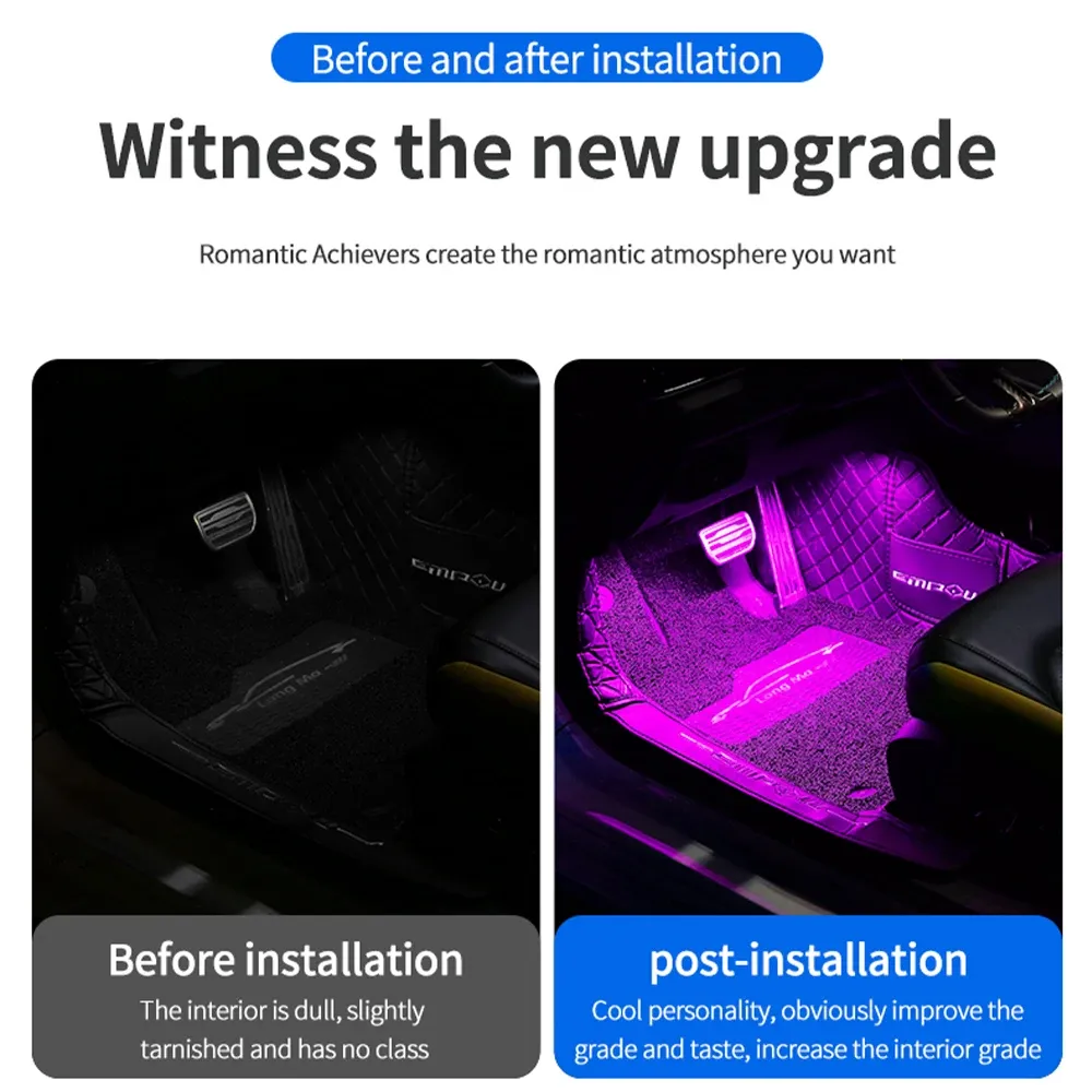 Kit d'éclairage d'ambiance LED RGB pour habitacle de voiture avec télécommande et contrôle musical 3