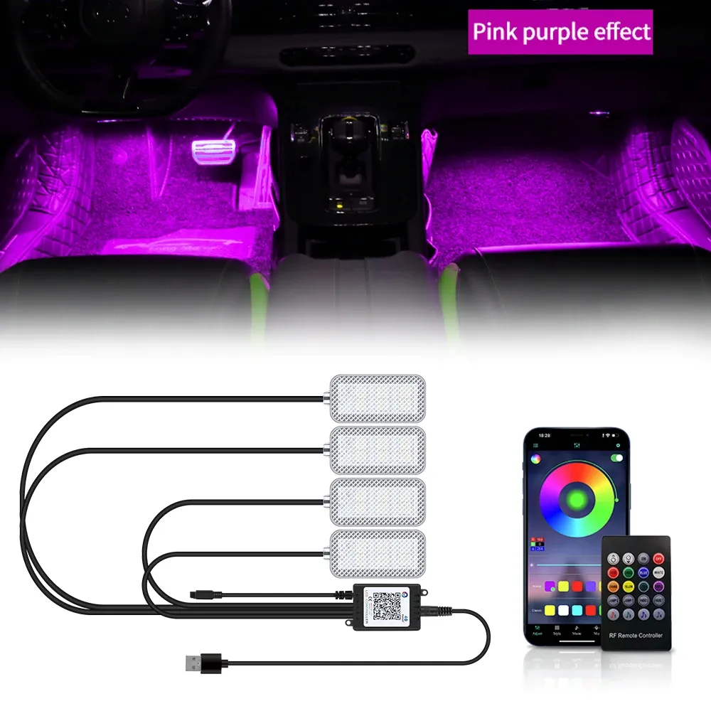 Kit d'éclairage d'ambiance LED RGB pour habitacle de voiture avec télécommande et contrôle musical