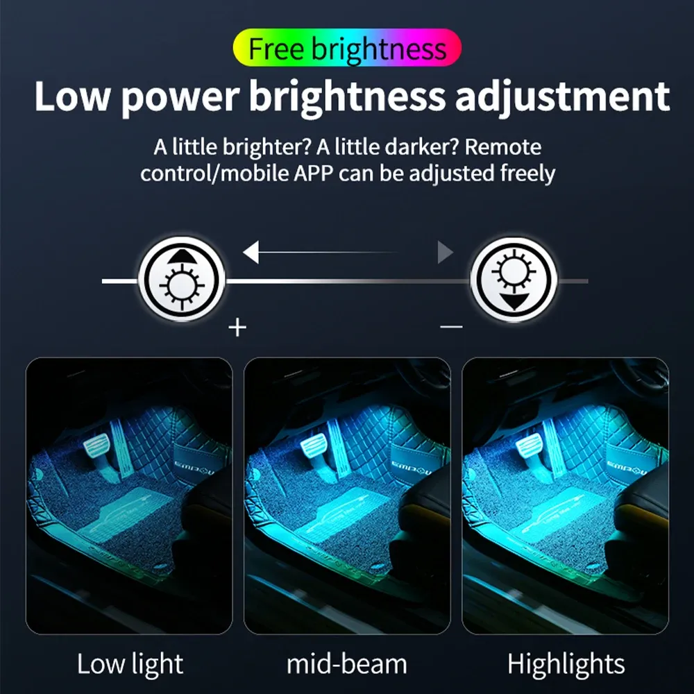 Kit d'éclairage d'ambiance LED RGB pour habitacle de voiture avec télécommande et contrôle musical 4