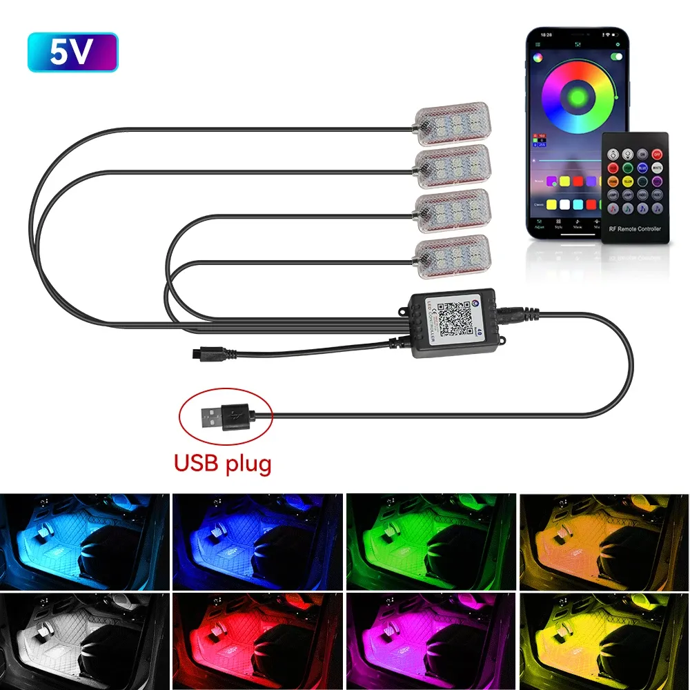 Kit d'éclairage d'ambiance LED RGB pour habitacle de voiture avec télécommande et contrôle musical 12