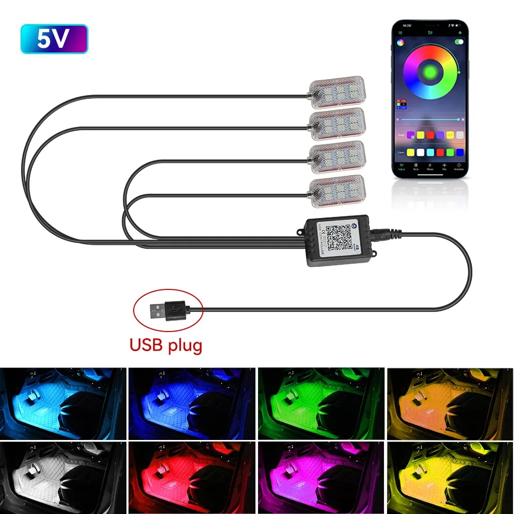 Kit d'éclairage d'ambiance LED RGB pour habitacle de voiture avec télécommande et contrôle musical 11