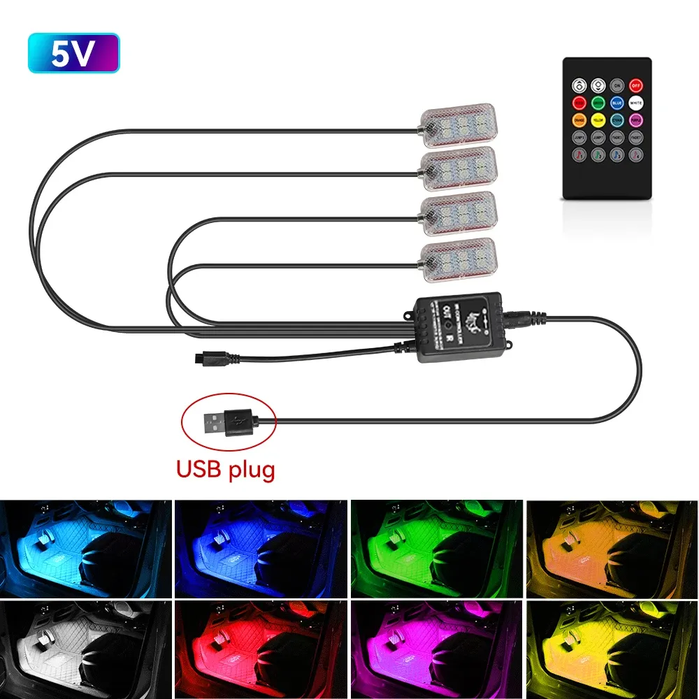Kit d'éclairage d'ambiance LED RGB pour habitacle de voiture avec télécommande et contrôle musical 10