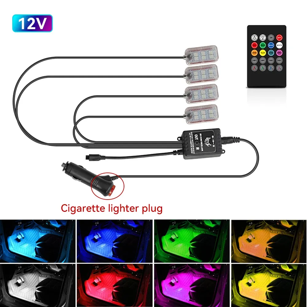 Kit d'éclairage d'ambiance LED RGB pour habitacle de voiture avec télécommande et contrôle musical 9