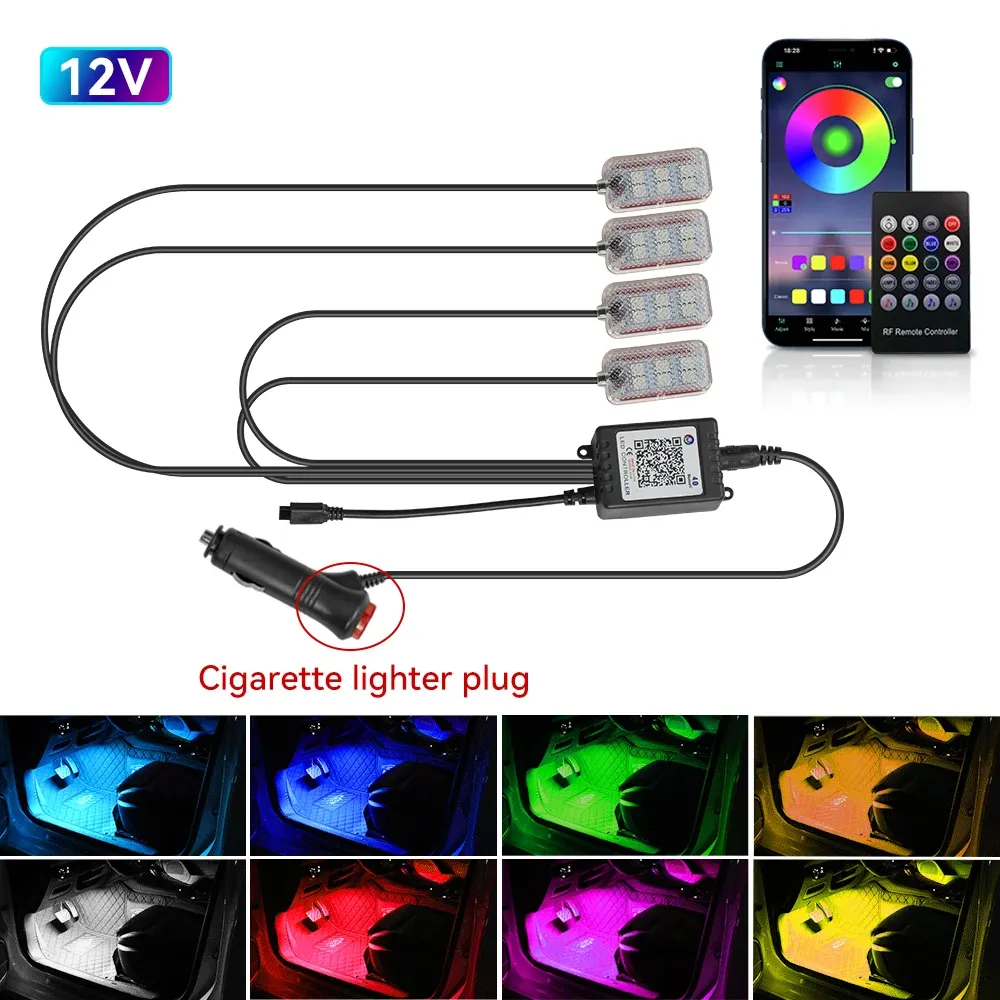 Kit d'éclairage d'ambiance LED RGB pour habitacle de voiture avec télécommande et contrôle musical 8