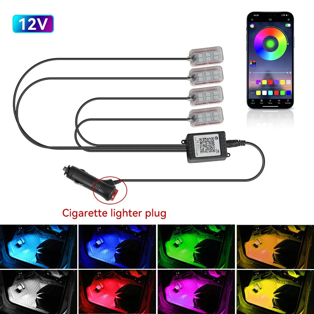 Kit d'éclairage d'ambiance LED RGB pour habitacle de voiture avec télécommande et contrôle musical 7