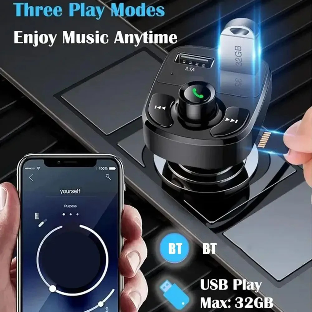 Chargeur de voiture avec transmetteur FM Bluetooth – Double port USB, kit mains libres et lecture stéréo MP3 2