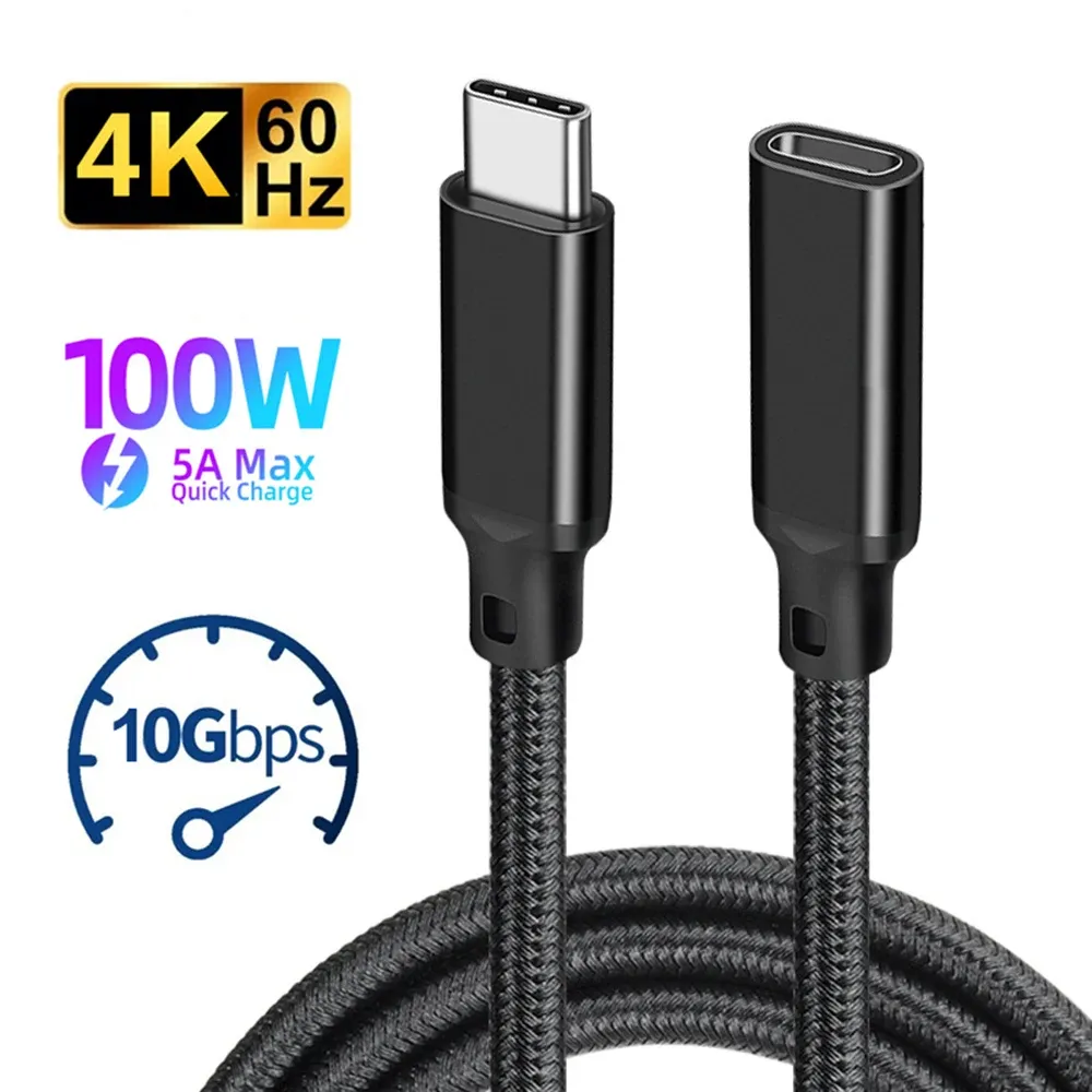 Câble d'extension USB-C mâle vers femelle, USB 3.2 Gen2 10 Gbit/s, charge rapide 100 W, compatible MacBook Pro, Samsung et Xiaomi