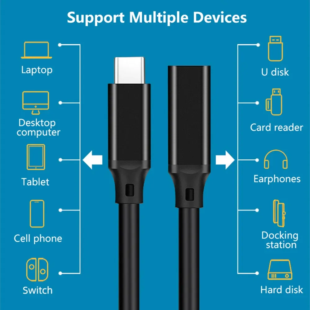 Câble d'extension USB-C mâle vers femelle, USB 3.2 Gen2 10 Gbit/s, charge rapide 100 W, compatible MacBook Pro, Samsung et Xiaomi 6
