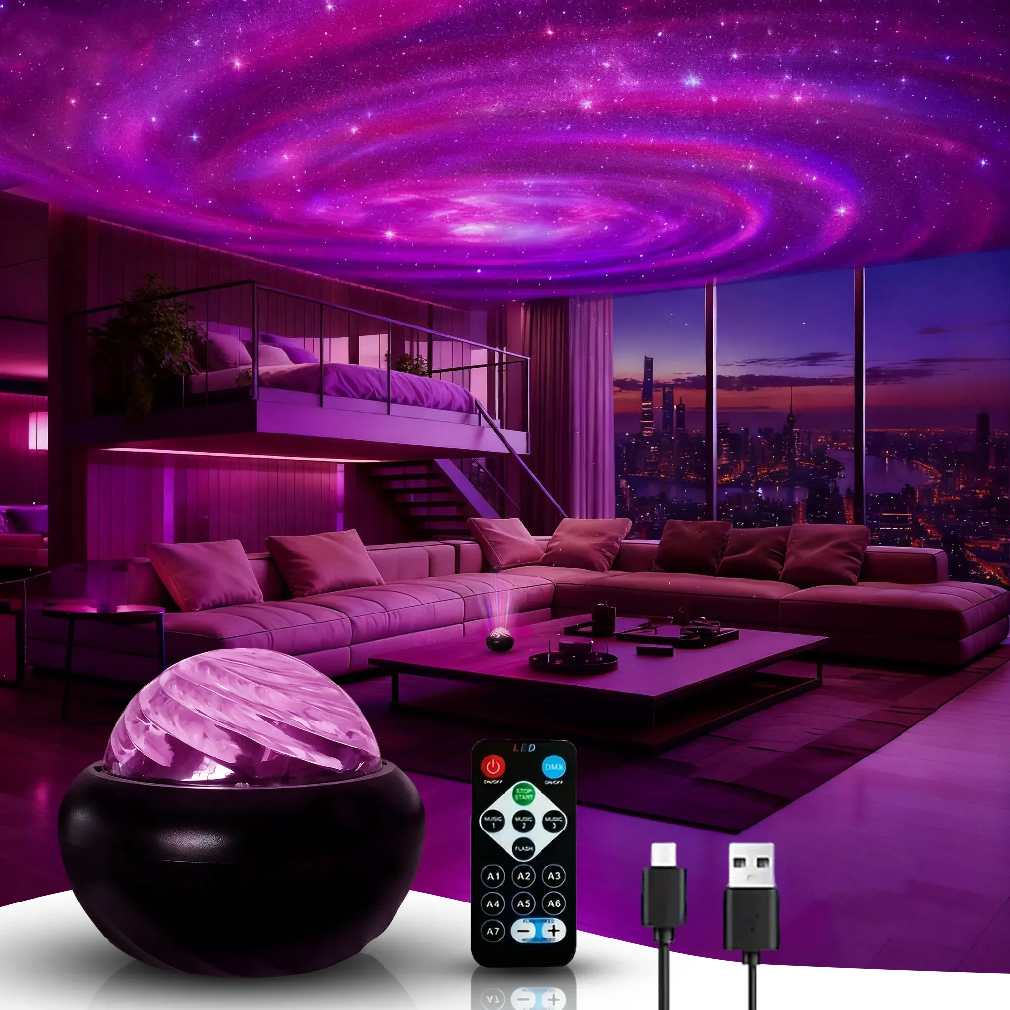 Projecteur LED ciel étoilé galaxie avec veilleuse USB, éclairage décoratif pour chambre