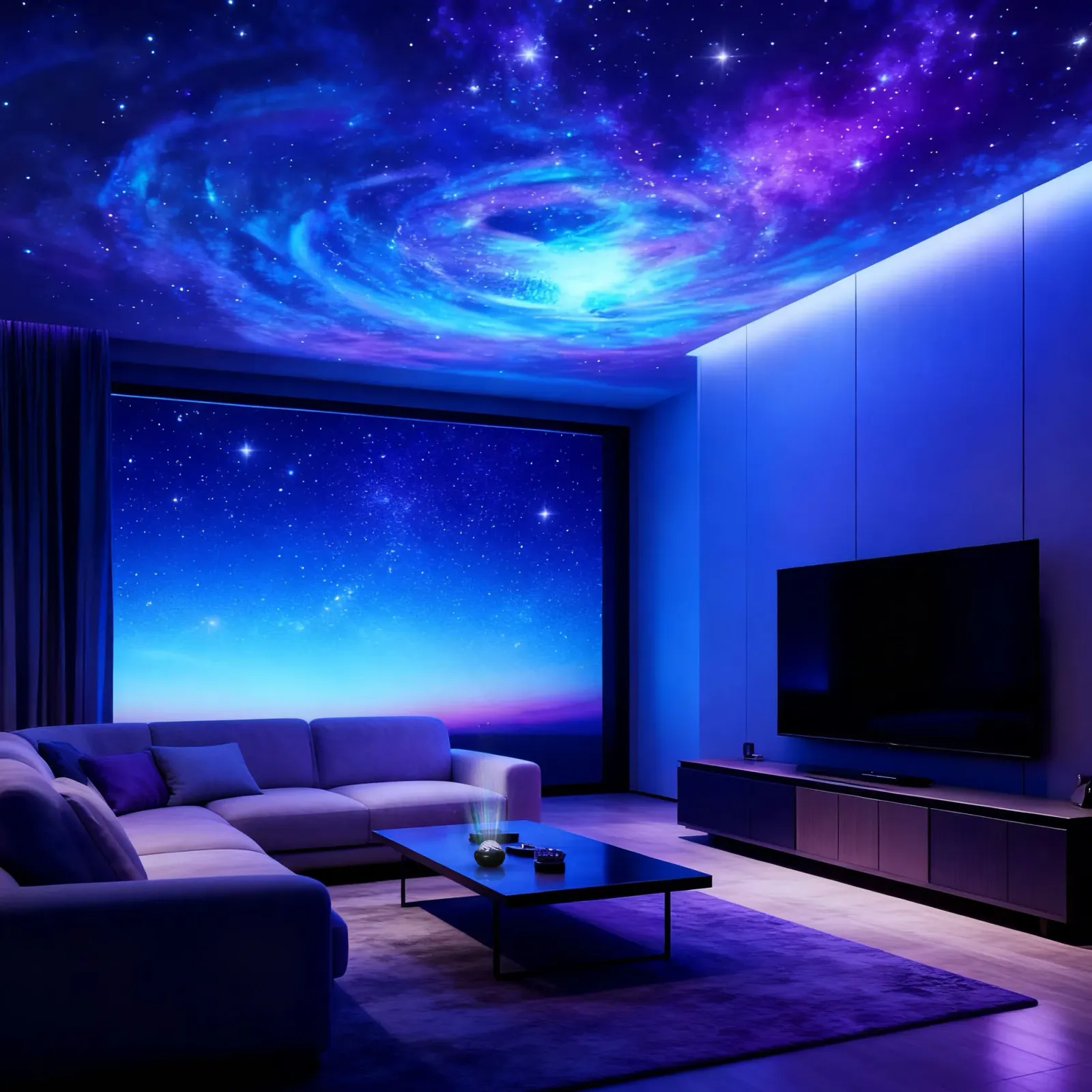 Projecteur LED galaxie éclairant une chambre à coucher