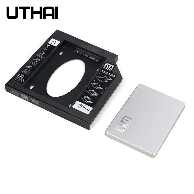 Caddy DM DW95 9,5 mm en plastique pour baie optique, adaptateur SATA 3.0 pour boîtier de disque dur 2,5" HDD/SSD (jusqu'à 2 To), compatible lecteur DVD/CD-ROM d'ordinateur portable 3