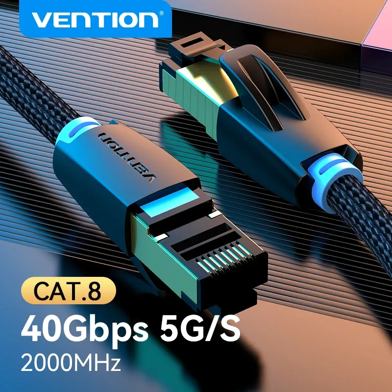 Vention Câble Ethernet CAT8 40 Gbps 2000 MHz en coton tressé pour ordinateurs portables, PS5 et routeur, connecteur RJ45