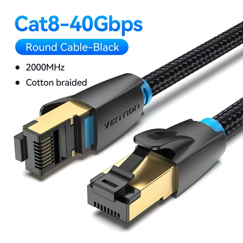 Vention Câble Ethernet CAT8 40 Gbps 2000 MHz en coton tressé pour ordinateurs portables, PS5 et routeur, connecteur RJ45 7
