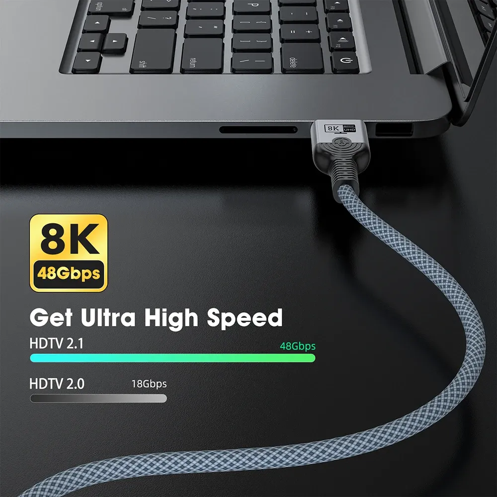 Câble HDMI 2.1 8K haute vitesse 48 Gbps, compatible HDR, 8K/60 Hz et 4K/120 Hz, pour téléviseur HDTV, 3 m ou 5 m 2