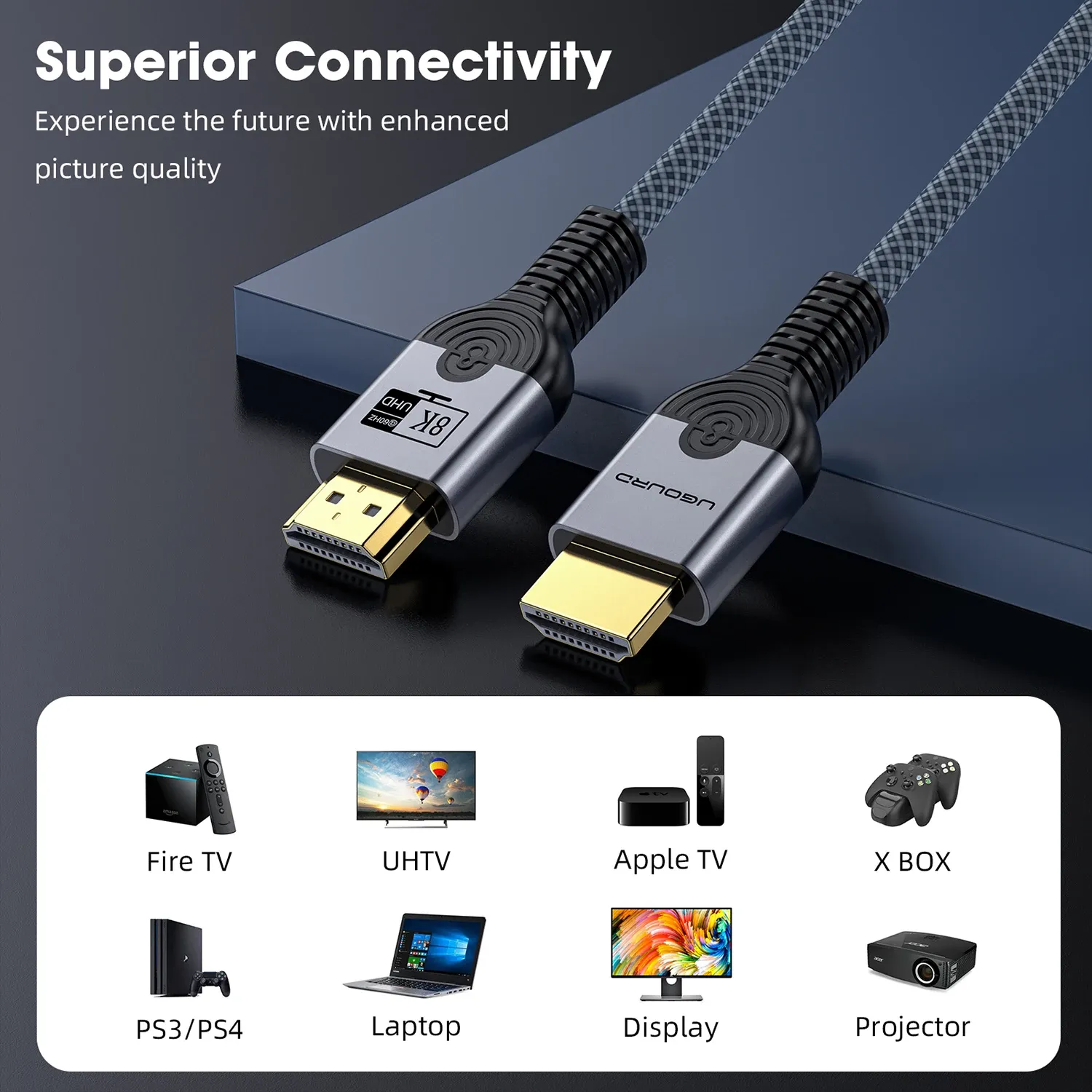Câble HDMI 2.1 8K haute vitesse 48 Gbps, compatible HDR, 8K/60 Hz et 4K/120 Hz, pour téléviseur HDTV, 3 m ou 5 m 5