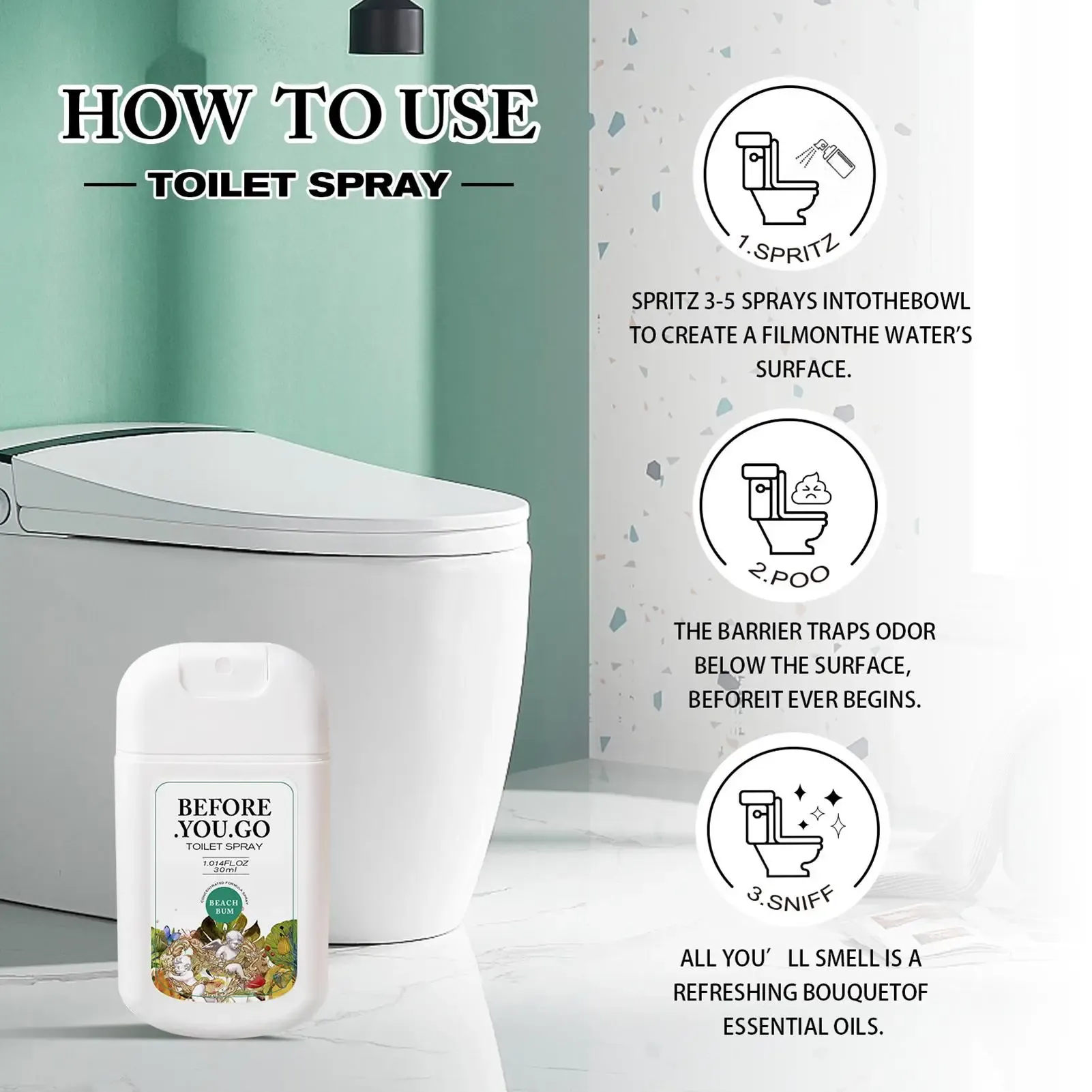 Spray désodorisant pour toilettes et intérieur (chambre, salon, voiture) - 30 ml 2