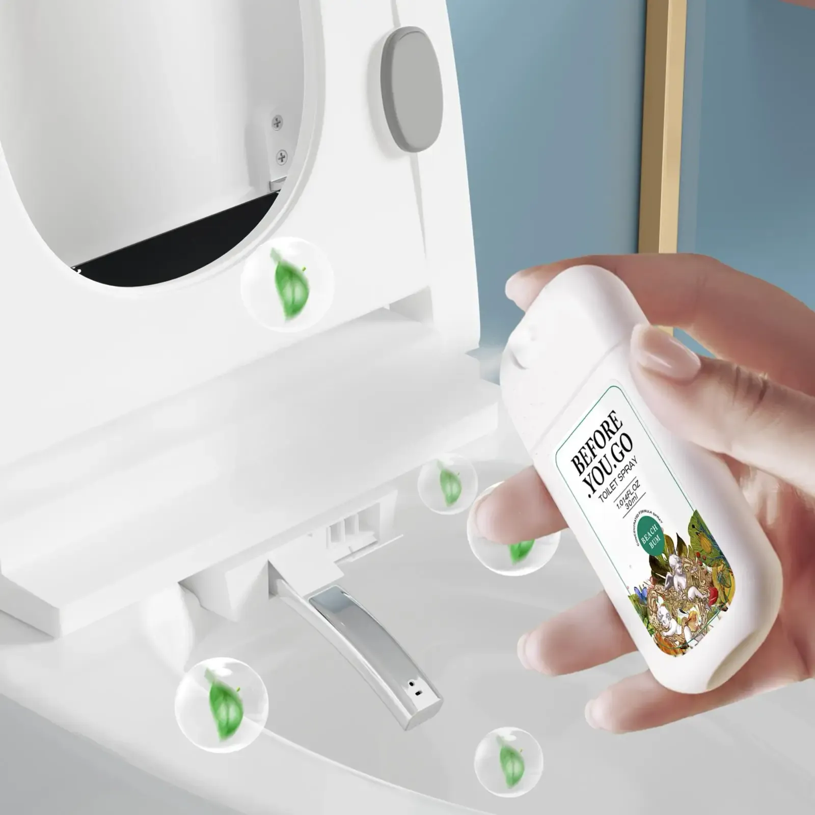 Spray désodorisant pour toilettes en situation