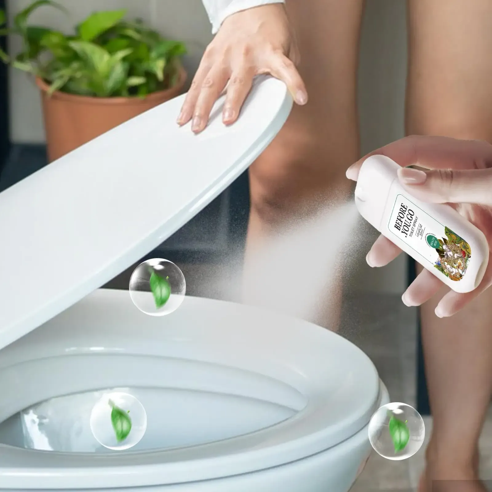 Spray désodorisant pour toilettes en situation