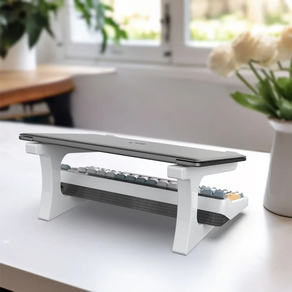 Support ergonomique pour ordinateur portable avec support clavier – Élévateur de bureau portable compatible MacBook, PC et tablette – Robuste 3