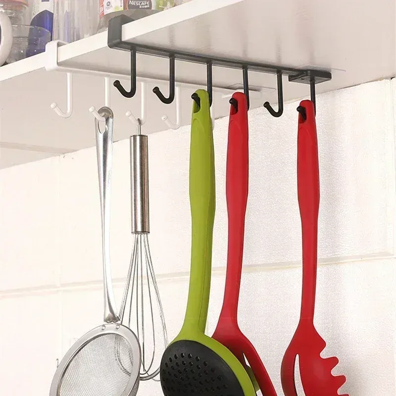 Porte-tasses à café à 6 crochets, en plastique, support de rangement pour cuisine, crochet multifonction, organisateur divers, cintre de rangement - Image 1