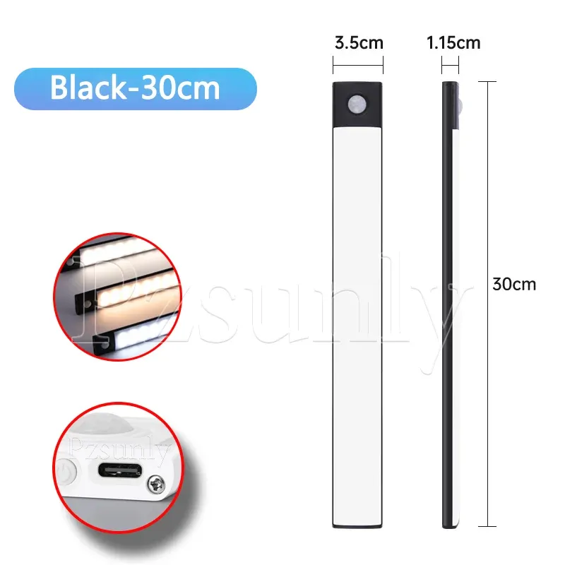 Veilleuse LED pour armoire rechargeable par USB avec capteur de mouvement, 30 cm / 40 cm / 50 cm 12