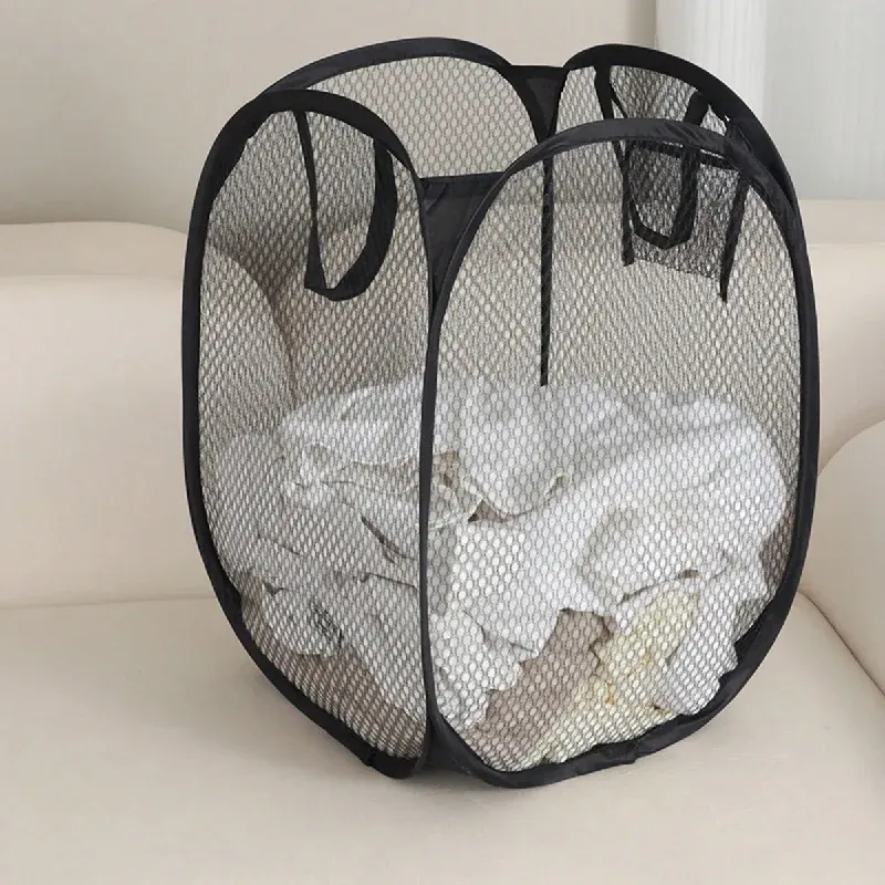 Panier à linge mural pliable en maille pour salle de bain - Image 1